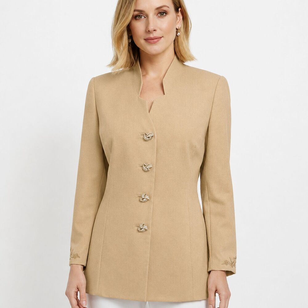 Stunning Moshita Beige Blazer Long Line Size 12 Jacket NWOT